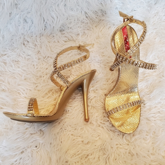 Celeste Shoes - CELESTE|Womens gold and rhinestone stiletto heels|size 6